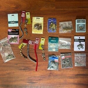 19 piece jewelry making lot, pendants, crimps, jump rings, beads & more